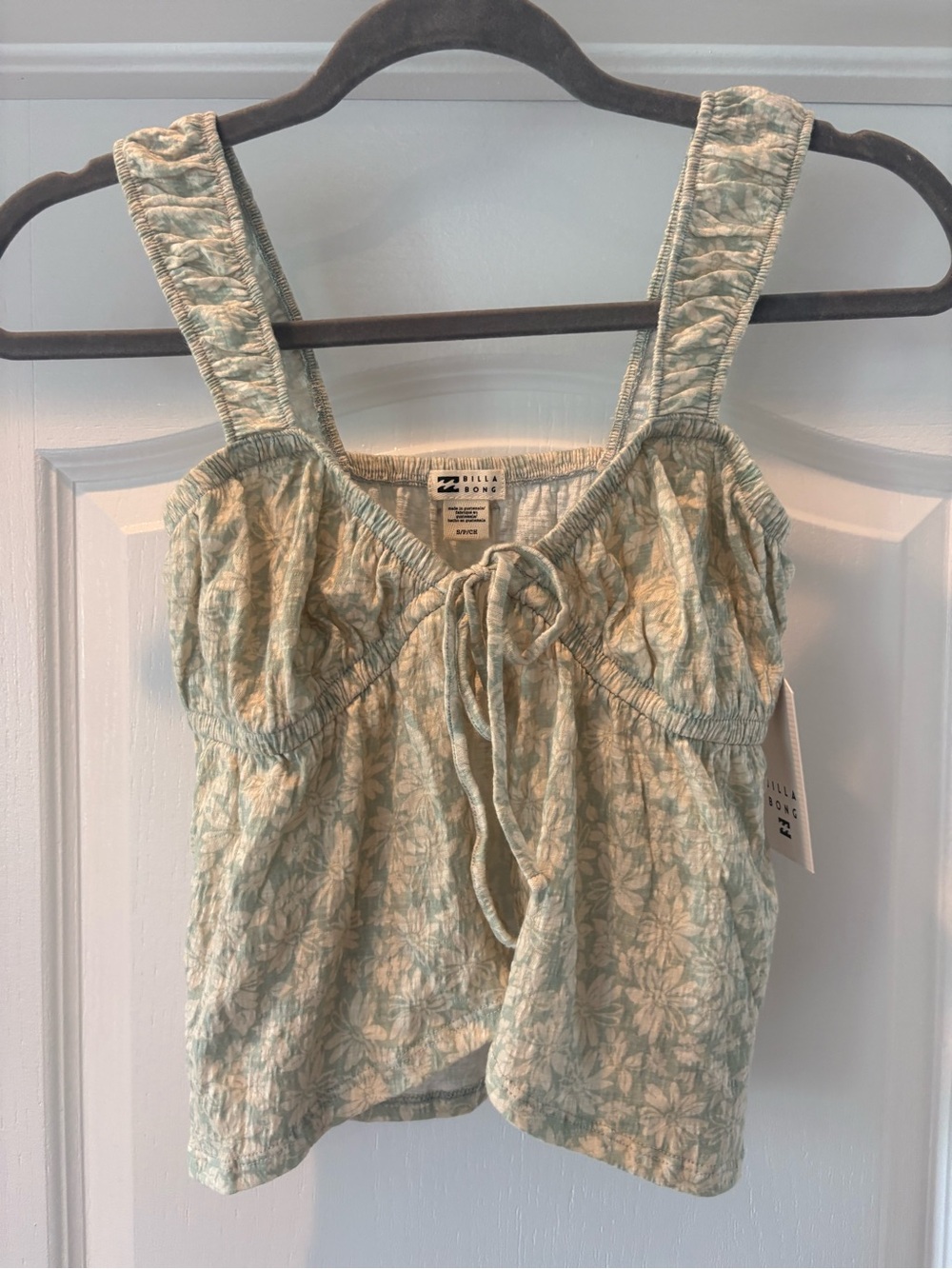 Billabong Sage Green Floral Tie-Front Tank Top